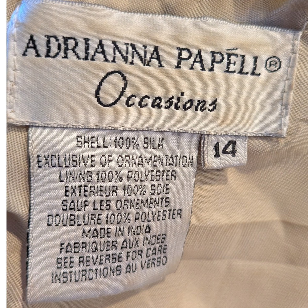 Vintage Adrianna Papell Cottagecore Old Money 14 BeigeBrown Beads Silk FloralTop - Picture 8 of 10